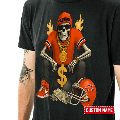 American Football Cool Skeleton Black Tshirt Personlized Name Gift For Fan 21