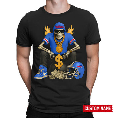 American Football Cool Skeleton Black Tshirt Personlized Name Gift For Fan 01
