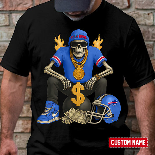 American Football Cool Skeleton Black Tshirt Personlized Name Gift For Fan 01