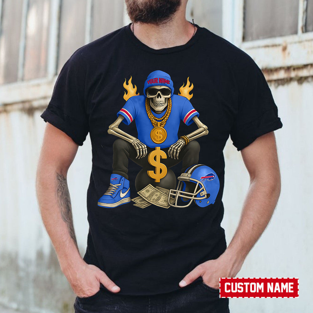 American Football Cool Skeleton Black Tshirt Personlized Name Gift For Fan 01