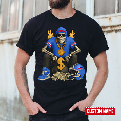American Football Cool Skeleton Black Tshirt Personlized Name Gift For Fan 01