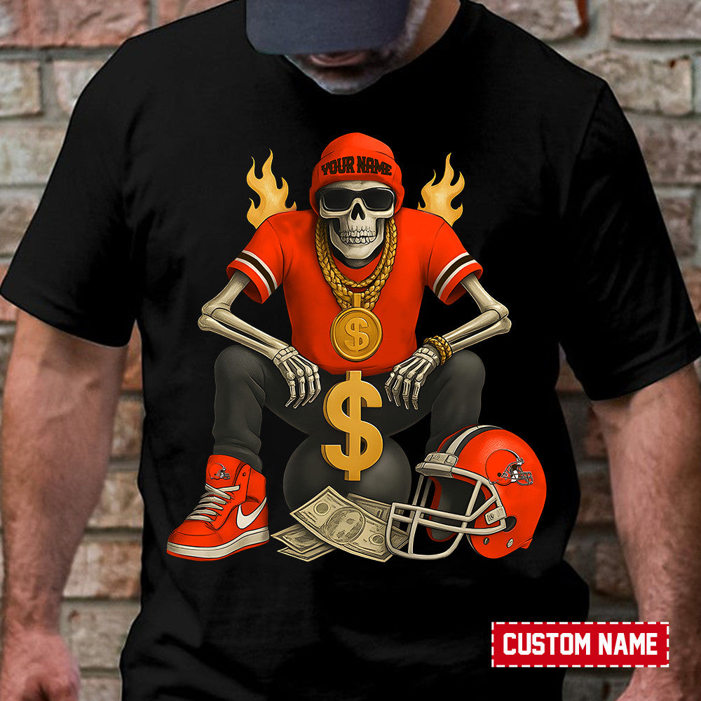 American Football Cool Skeleton Black Tshirt Personlized Name Gift For Fan 07