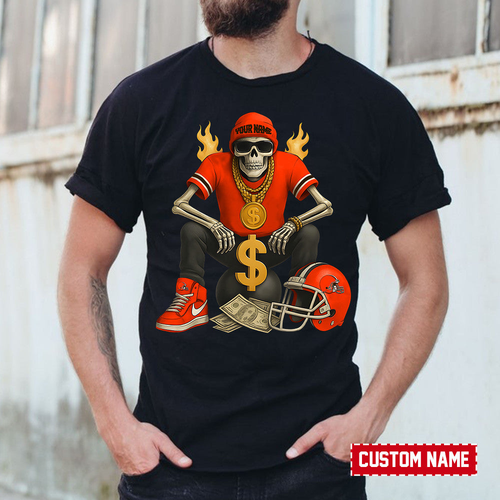 American Football Cool Skeleton Black Tshirt Personlized Name Gift For Fan 07