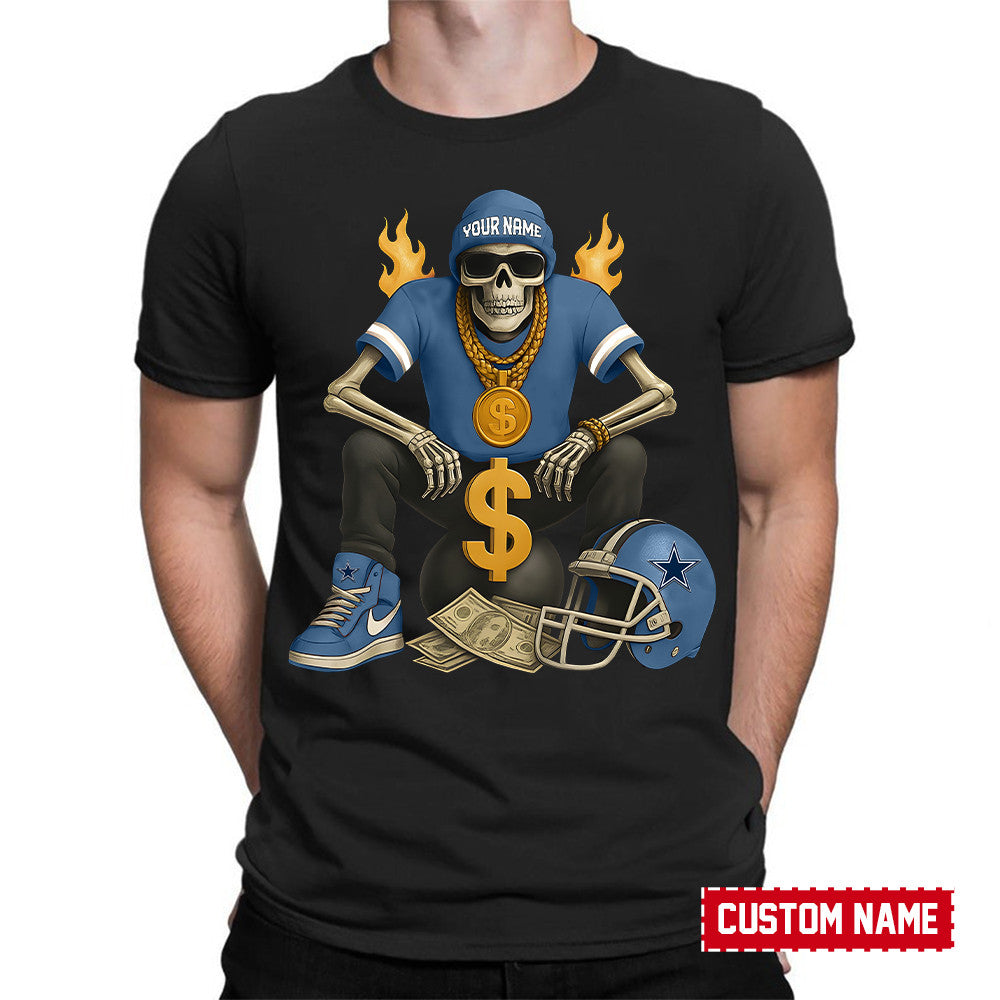 American Football Cool Skeleton Black Tshirt Personlized Name Gift For Fan 17