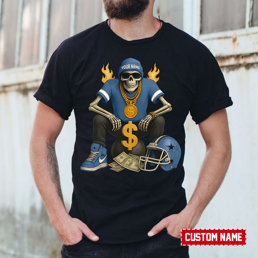 American Football Cool Skeleton Black Tshirt Personlized Name Gift For Fan 17