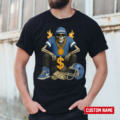 American Football Cool Skeleton Black Tshirt Personlized Name Gift For Fan 17