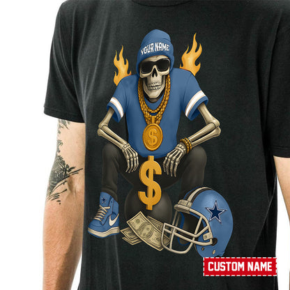 American Football Cool Skeleton Black Tshirt Personlized Name Gift For Fan 17