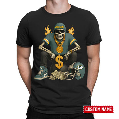 American Football Cool Skeleton Black Tshirt Personlized Name Gift For Fan 23