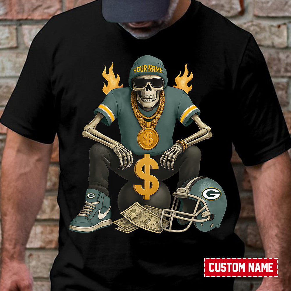 American Football Cool Skeleton Black Tshirt Personlized Name Gift For Fan 23