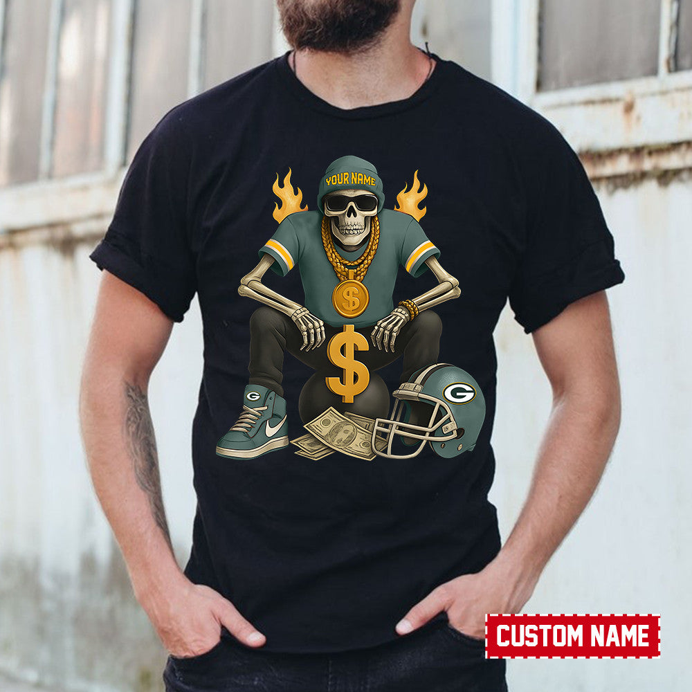 American Football Cool Skeleton Black Tshirt Personlized Name Gift For Fan 23