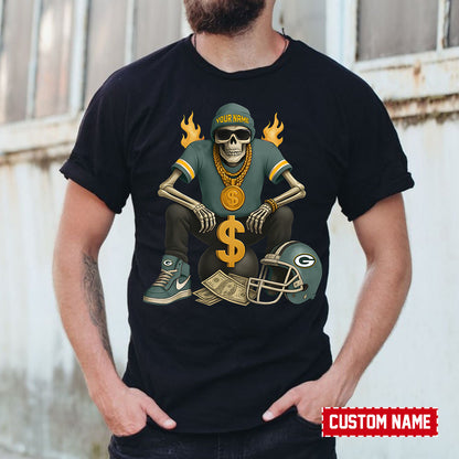American Football Cool Skeleton Black Tshirt Personlized Name Gift For Fan 23