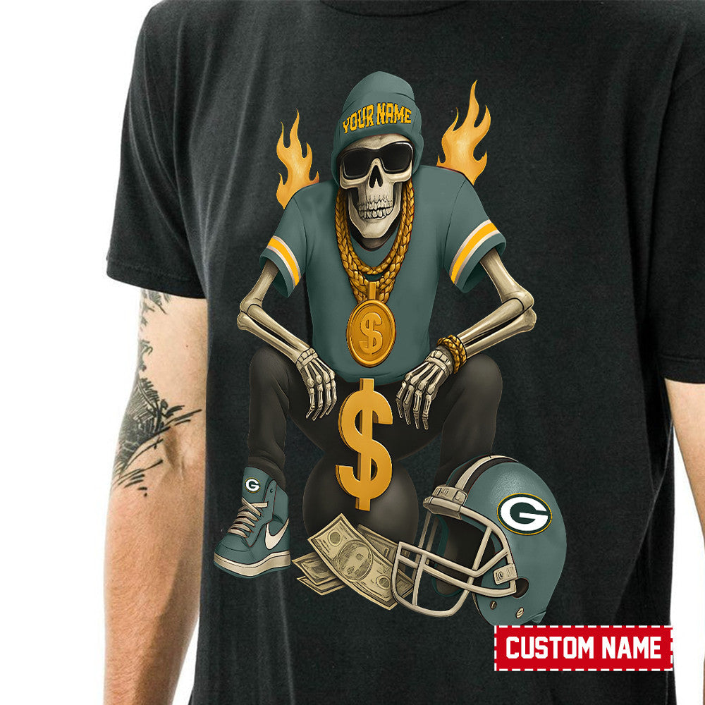 American Football Cool Skeleton Black Tshirt Personlized Name Gift For Fan 23