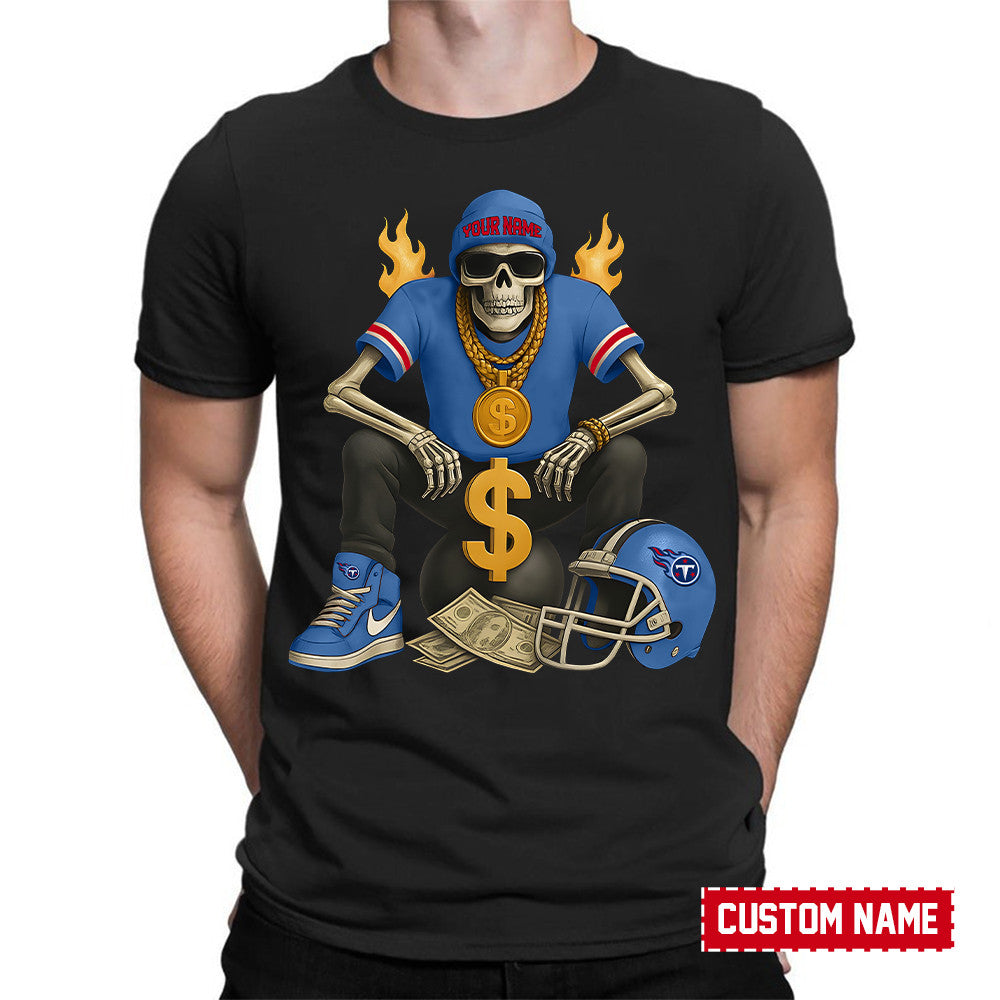 American Football Cool Skeleton Black Tshirt Personlized Name Gift For Fan 12