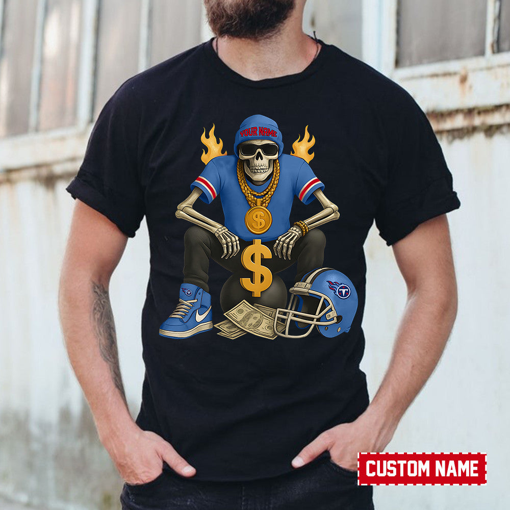 American Football Cool Skeleton Black Tshirt Personlized Name Gift For Fan 12