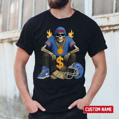 American Football Cool Skeleton Black Tshirt Personlized Name Gift For Fan 12