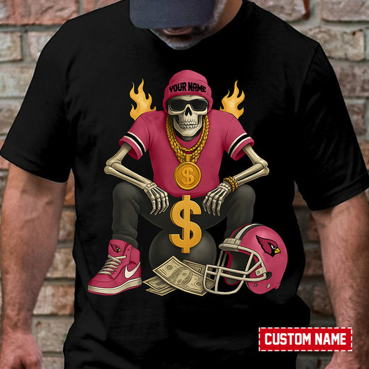 American Football Cool Skeleton Black Tshirt Personlized Name Gift For Fan 29