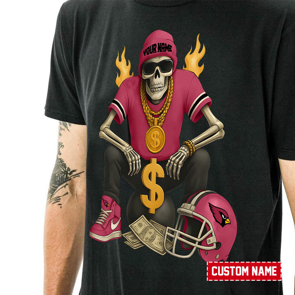 American Football Cool Skeleton Black Tshirt Personlized Name Gift For Fan 29