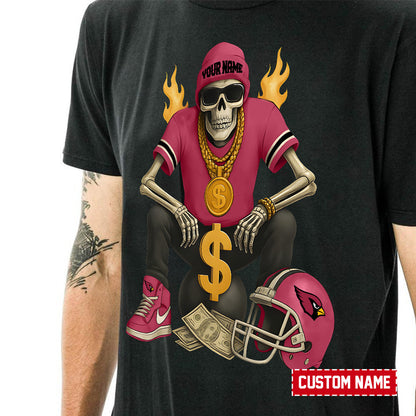 American Football Cool Skeleton Black Tshirt Personlized Name Gift For Fan 29