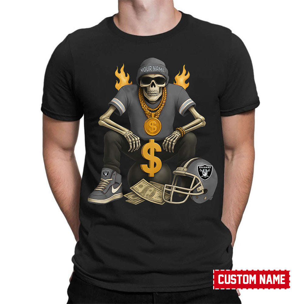 American Football Cool Skeleton Black Tshirt Personlized Name Gift For Fan 15