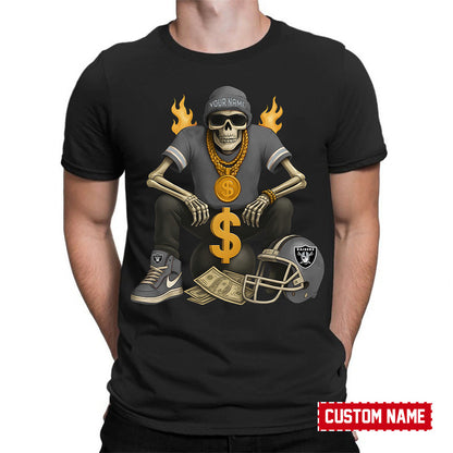 American Football Cool Skeleton Black Tshirt Personlized Name Gift For Fan 15