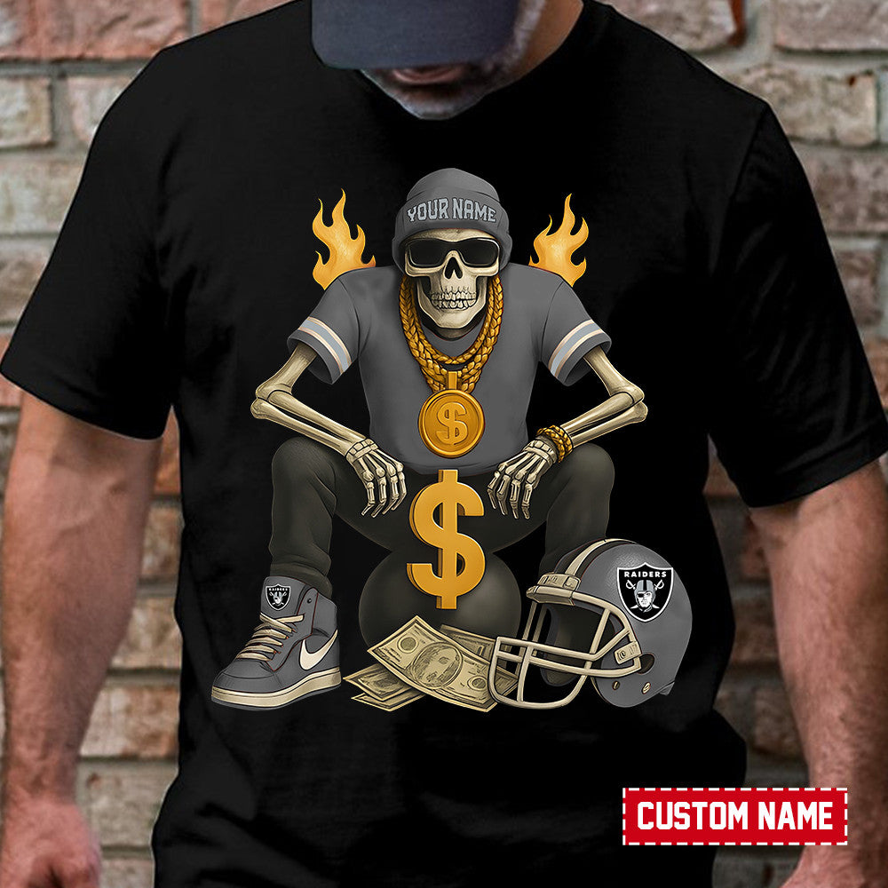 American Football Cool Skeleton Black Tshirt Personlized Name Gift For Fan 15