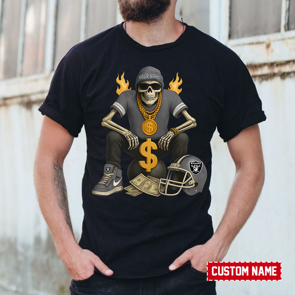 American Football Cool Skeleton Black Tshirt Personlized Name Gift For Fan 15
