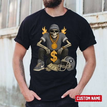 American Football Cool Skeleton Black Tshirt Personlized Name Gift For Fan 15