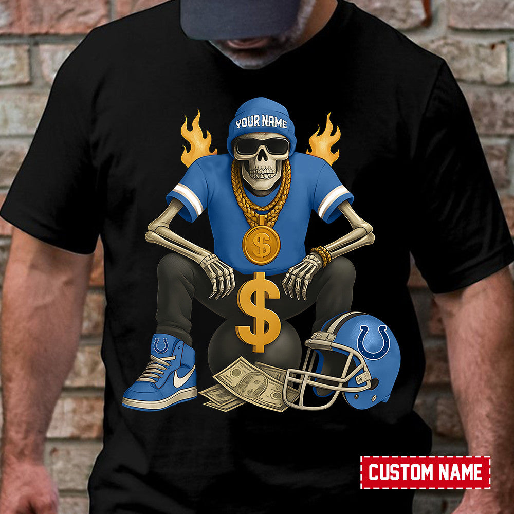 American Football Cool Skeleton Black Tshirt Personlized Name Gift For Fan 10