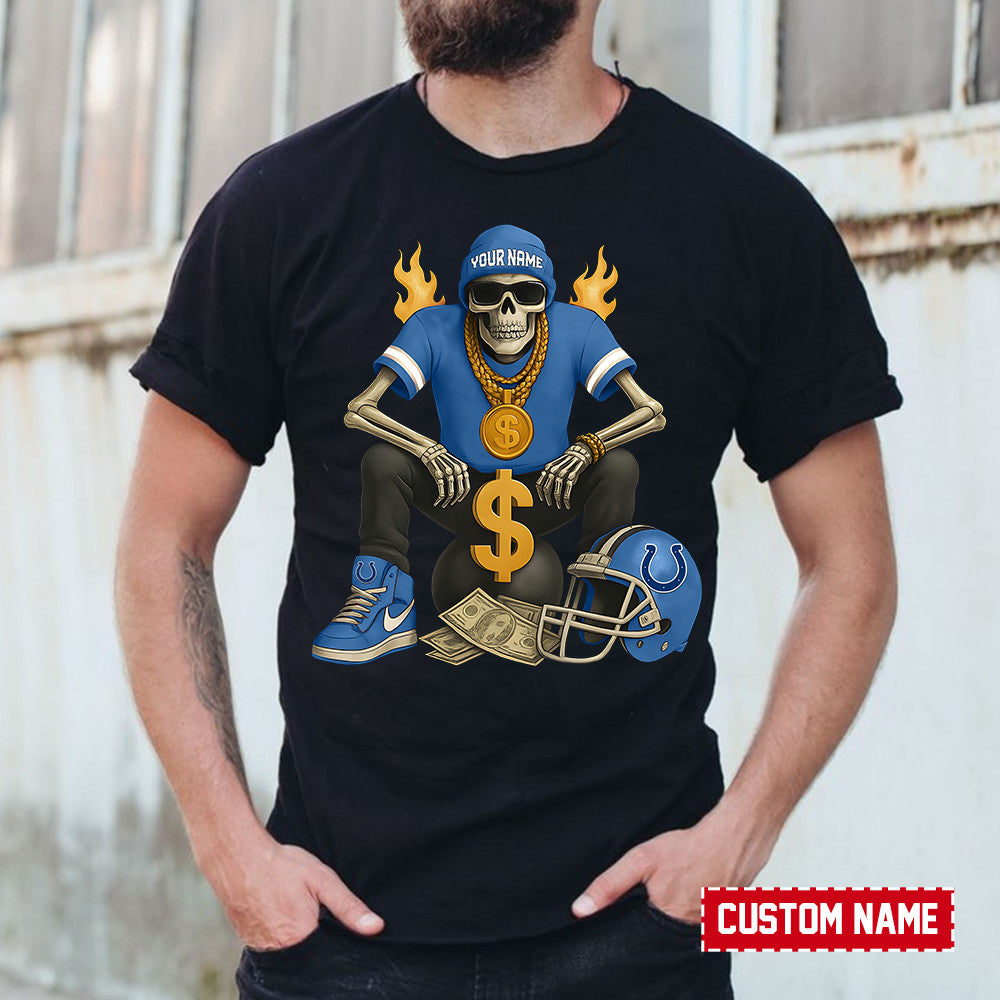 American Football Cool Skeleton Black Tshirt Personlized Name Gift For Fan 10