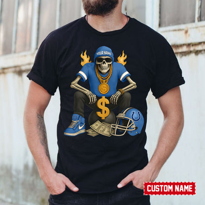American Football Cool Skeleton Black Tshirt Personlized Name Gift For Fan 10