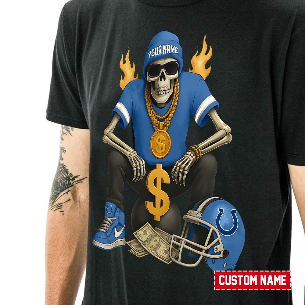 American Football Cool Skeleton Black Tshirt Personlized Name Gift For Fan 10