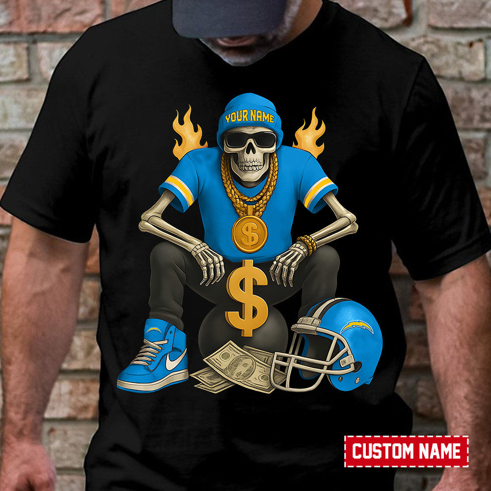 American Football Cool Skeleton Black Tshirt Personlized Name Gift For Fan 16