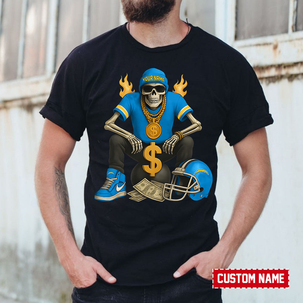 American Football Cool Skeleton Black Tshirt Personlized Name Gift For Fan 16
