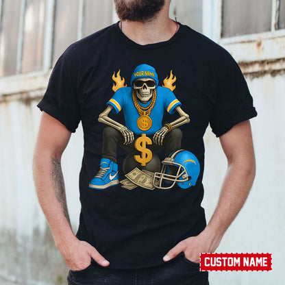 American Football Cool Skeleton Black Tshirt Personlized Name Gift For Fan 16