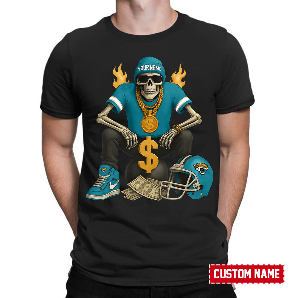 American Football Cool Skeleton Black Tshirt Personlized Name Gift For Fan 11