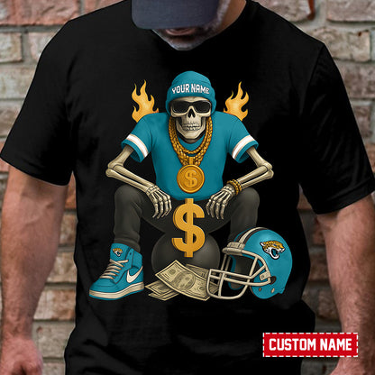 American Football Cool Skeleton Black Tshirt Personlized Name Gift For Fan 11