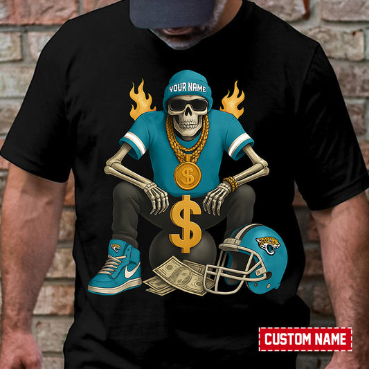 American Football Cool Skeleton Black Tshirt Personlized Name Gift For Fan 11