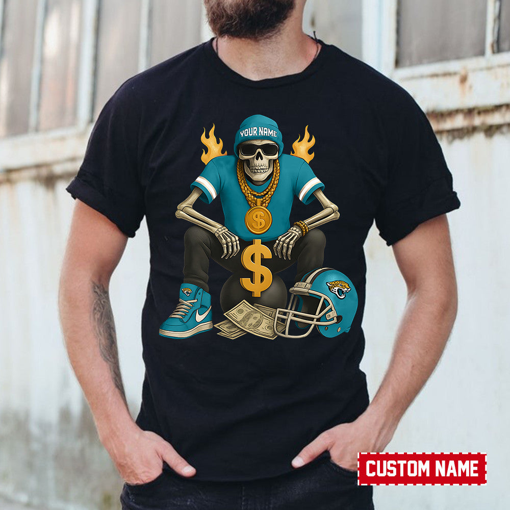 American Football Cool Skeleton Black Tshirt Personlized Name Gift For Fan 11