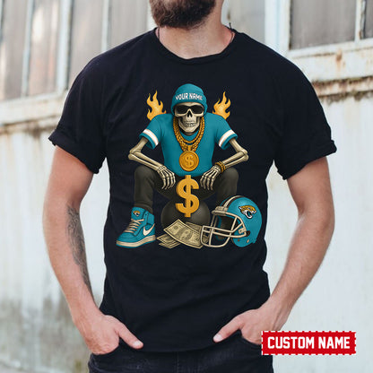 American Football Cool Skeleton Black Tshirt Personlized Name Gift For Fan 11