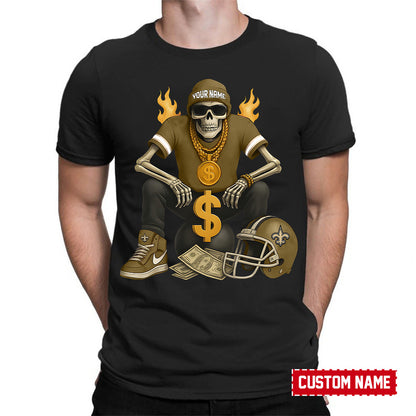 American Football Cool Skeleton Black Tshirt Personlized Name Gift For Fan 27