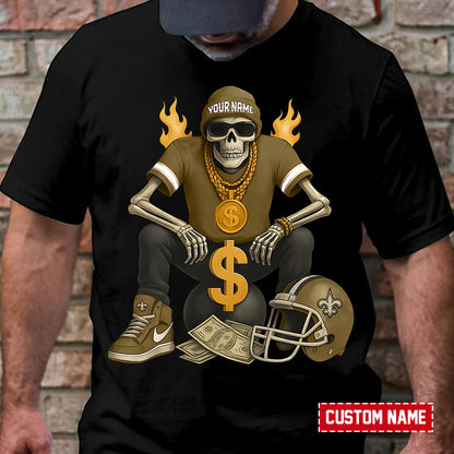 American Football Cool Skeleton Black Tshirt Personlized Name Gift For Fan 27