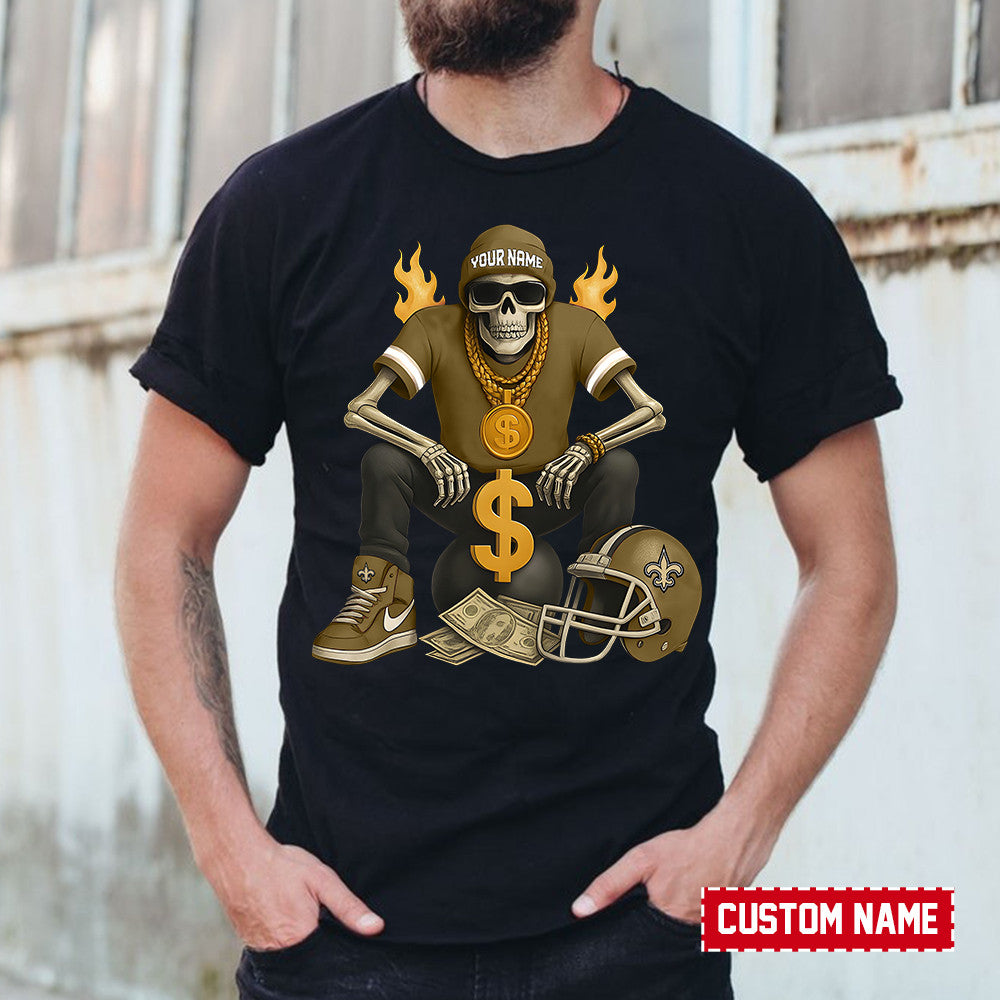 American Football Cool Skeleton Black Tshirt Personlized Name Gift For Fan 27