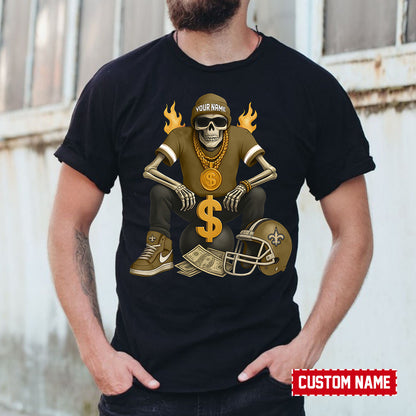 American Football Cool Skeleton Black Tshirt Personlized Name Gift For Fan 27