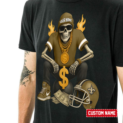 American Football Cool Skeleton Black Tshirt Personlized Name Gift For Fan 27