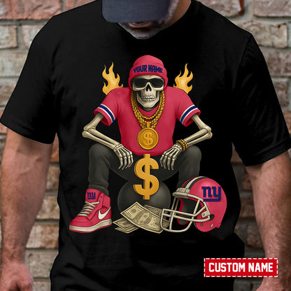 American Football Cool Skeleton Black Tshirt Personlized Name Gift For Fan 18