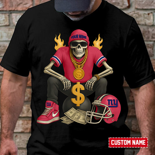 American Football Cool Skeleton Black Tshirt Personlized Name Gift For Fan 18