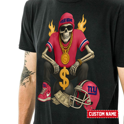American Football Cool Skeleton Black Tshirt Personlized Name Gift For Fan 18