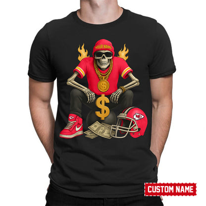 American Football Cool Skeleton Black Tshirt Personlized Name Gift For Fan