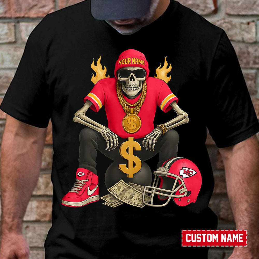 American Football Cool Skeleton Black Tshirt Personlized Name Gift For Fan