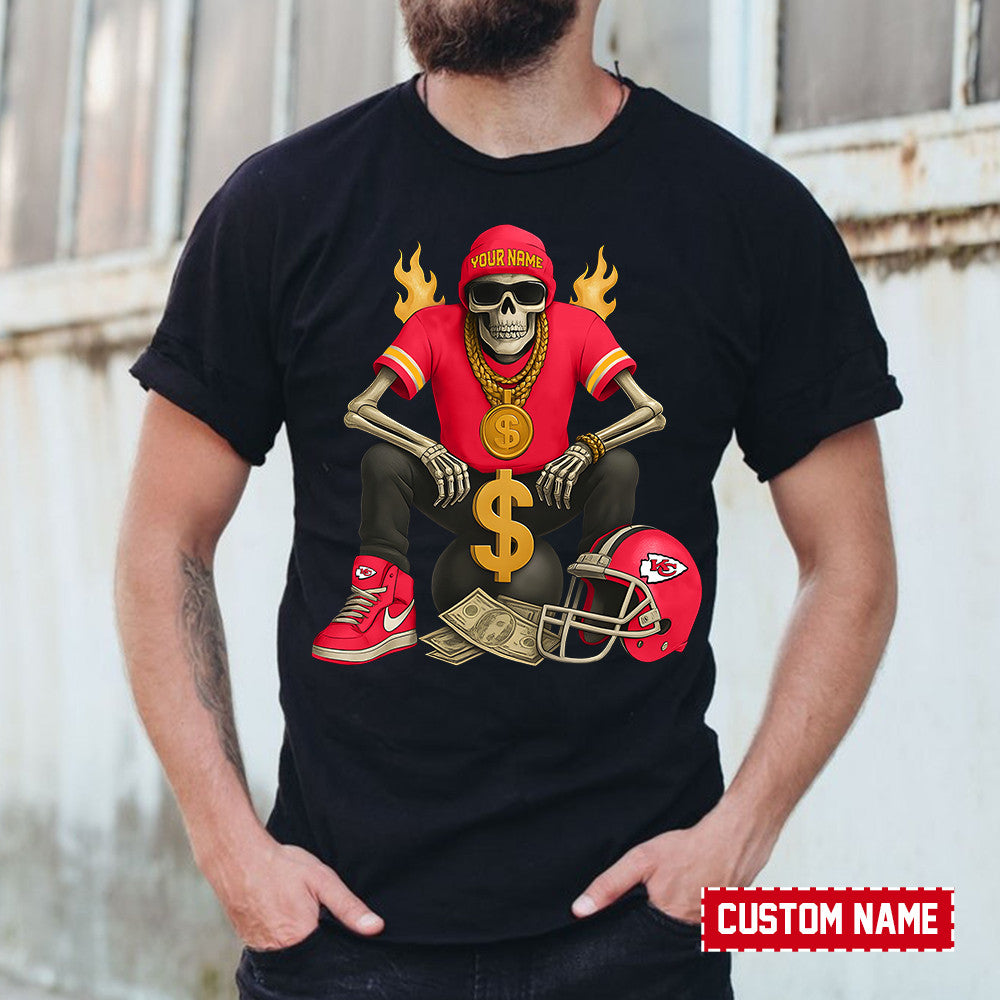 American Football Cool Skeleton Black Tshirt Personlized Name Gift For Fan